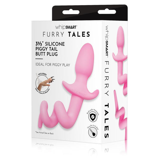 WhipSmart Furry Tales 3.5 Inch Silicone Piggy Tail Butt Plug - Pink 8.9 cm Butt Plug with Pig Tail - WS3509