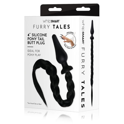 WhipSmart Furry Tales 4 Inch Silicone Pony Tail Butt Plug - Black 10.1 cm Butt Plug with Black Pony Tail - WS3510