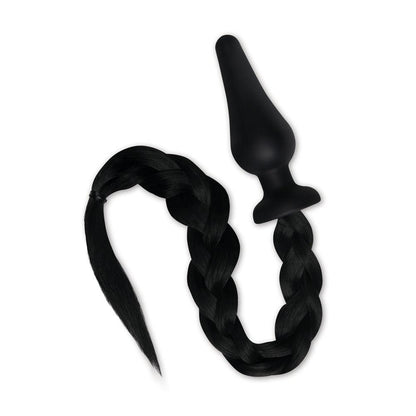 WhipSmart Furry Tales 4 Inch Silicone Pony Tail Butt Plug - Black 10.1 cm Butt Plug with Black Pony Tail - WS3510