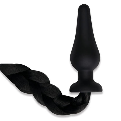 WhipSmart Furry Tales 4 Inch Silicone Pony Tail Butt Plug - Black 10.1 cm Butt Plug with Black Pony Tail - WS3510