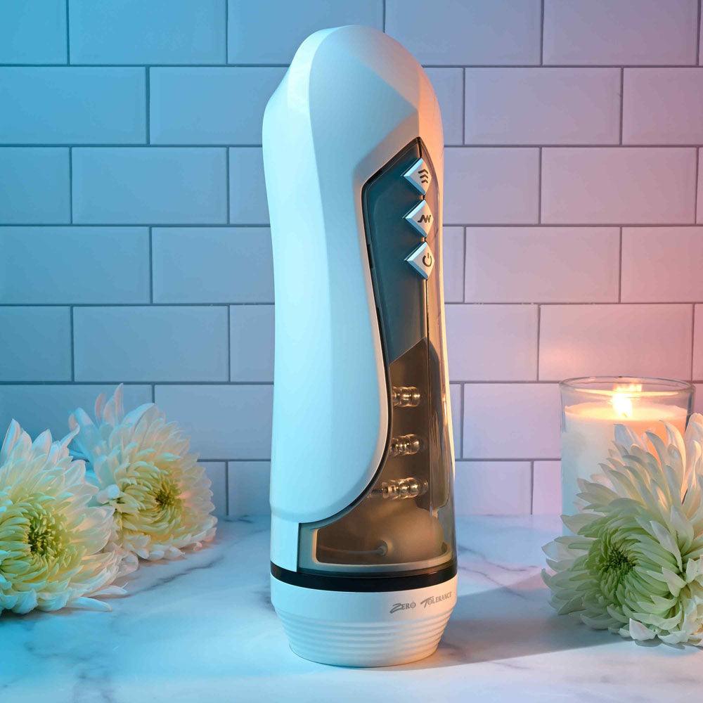 Zero Tolerance STROKING BUDDY - White USB Rechargeable Vibrating & Thrusting Stroker - ZE-RS-2833-2