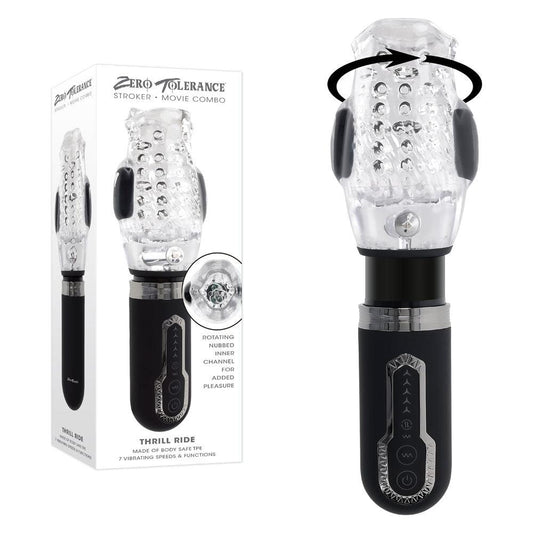 Zero Tolerance THRILL RIDE - Clear USB Rechargeable Thrusting, Rotating & Vibrating Stroker - ZE-RS-5162-2