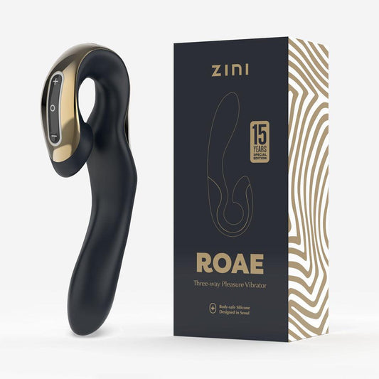 Zini Roae Special Edition - Black/Gold - Black/Gold 19.5 cm USB Rechargeable Vibrator - ZV011